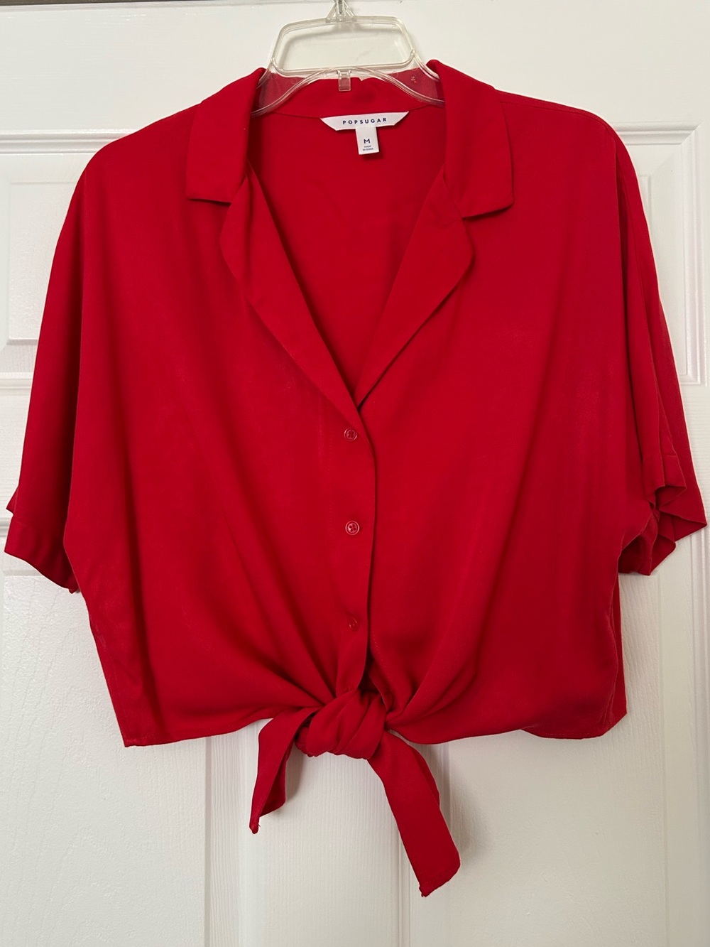 Popsugar Red Tie-Front Button-Up Top Size M